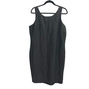 Victor Alfaro Black Silk‎ Blend Sheath Dress 14 Metallic Polka Dot Quiet Luxury
